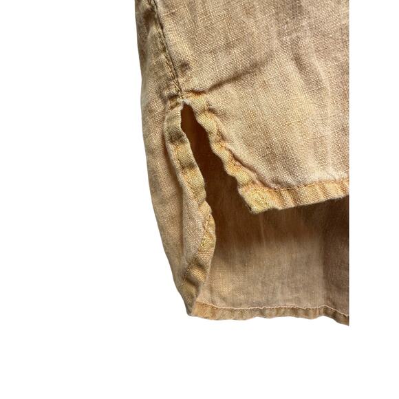 Golden Yellow Sunshine Dopamine 100% Linen Tee Cropped Shirt Vacation Natural - Picture 5 of 10